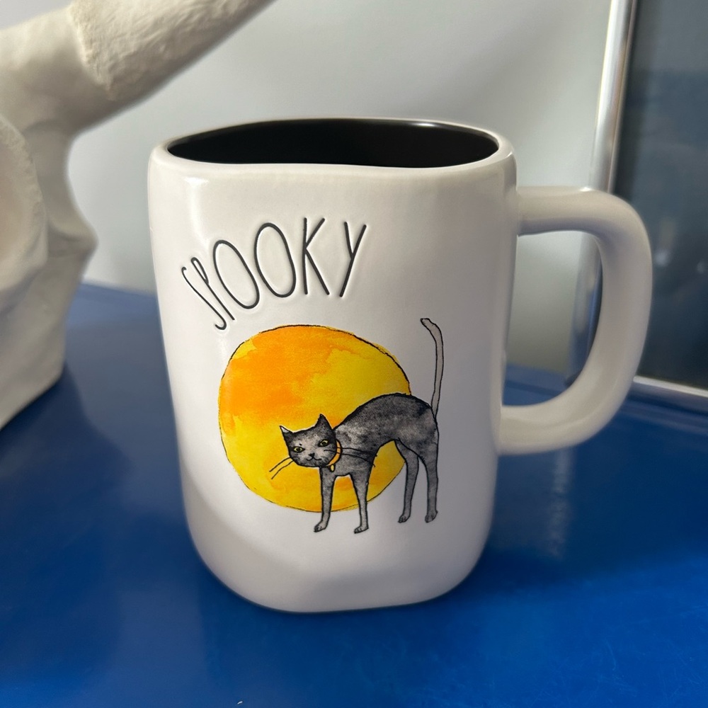 Rae Dunn Black Cat and Full Moon Spooky Halloween Mug